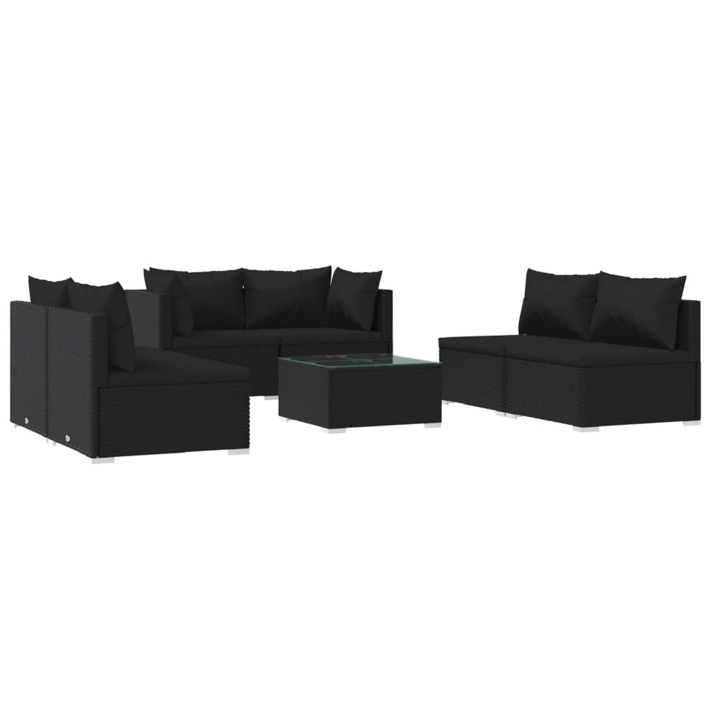 7-tlg. Garten-Lounge-Set mit Kissen Poly Rattan Schwarz