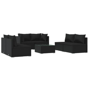 7-tlg. Garten-Lounge-Set mit Kissen Poly Rattan Schwarz