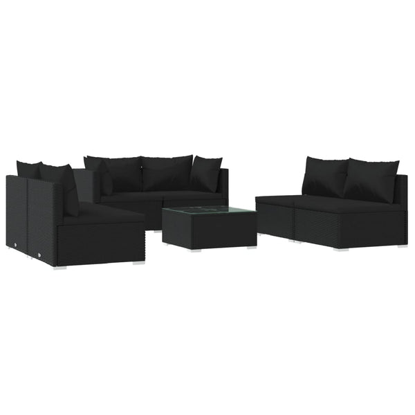 7-tlg. Garten-Lounge-Set mit Kissen Poly Rattan Schwarz
