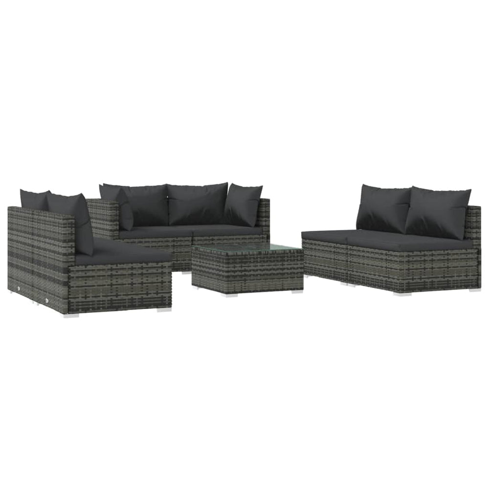 7-tlg. Garten-Lounge-Set mit Kissen Poly Rattan Grau