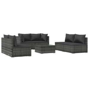 7-tlg. Garten-Lounge-Set mit Kissen Poly Rattan Grau