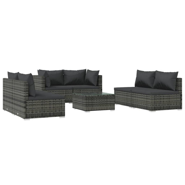 7-tlg. Garten-Lounge-Set mit Kissen Poly Rattan Grau