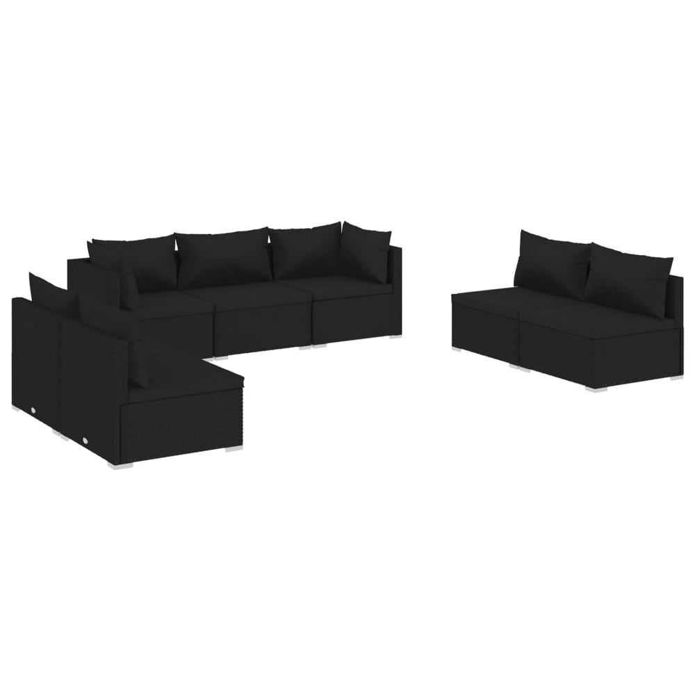 7-tlg. Garten-Lounge-Set mit Kissen Poly Rattan Schwarz