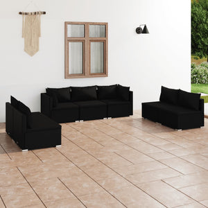 7-tlg. Garten-Lounge-Set mit Kissen Poly Rattan Schwarz
