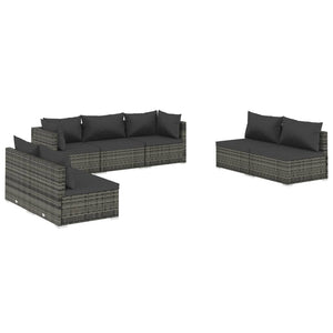 7-tlg. Garten-Lounge-Set mit Kissen Poly Rattan Grau