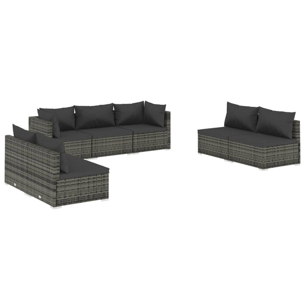 7-tlg. Garten-Lounge-Set mit Kissen Poly Rattan Grau