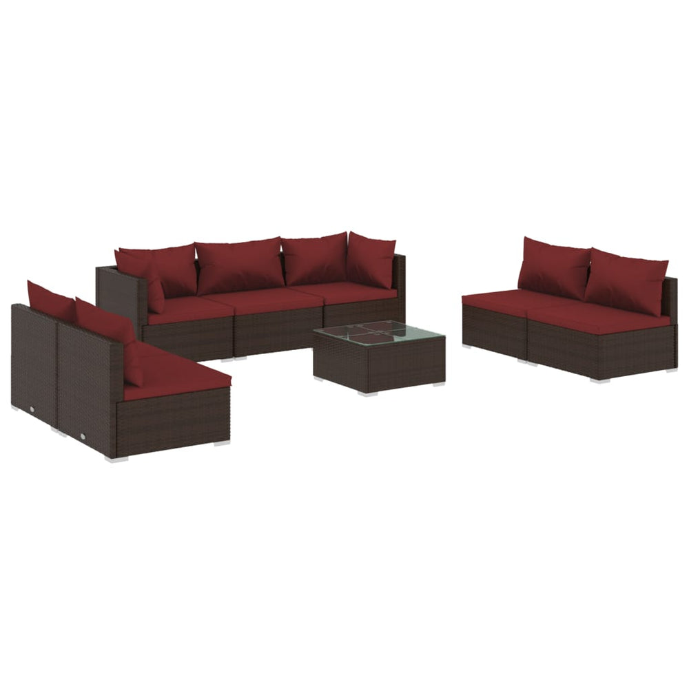 8-tlg. Garten-Lounge-Set mit Kissen Poly Rattan Braun