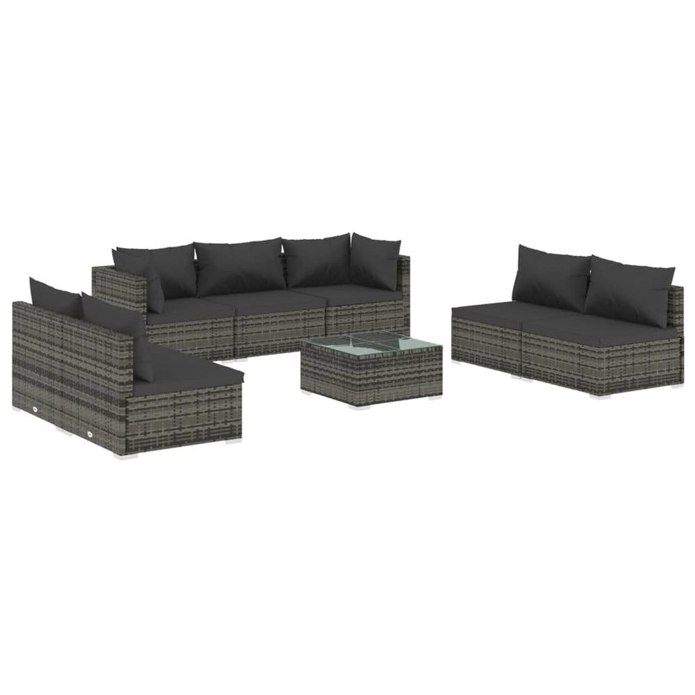8-tlg. Garten-Lounge-Set mit Kissen Poly Rattan Grau