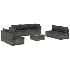 8-tlg. Garten-Lounge-Set mit Kissen Poly Rattan Grau