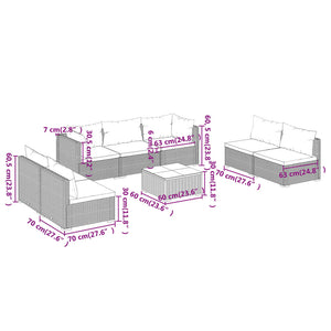 8-tlg. Garten-Lounge-Set mit Kissen Poly Rattan Grau
