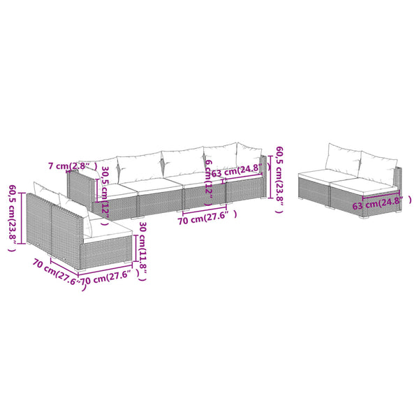 8-tlg. Garten-Lounge-Set mit Kissen Poly Rattan Schwarz