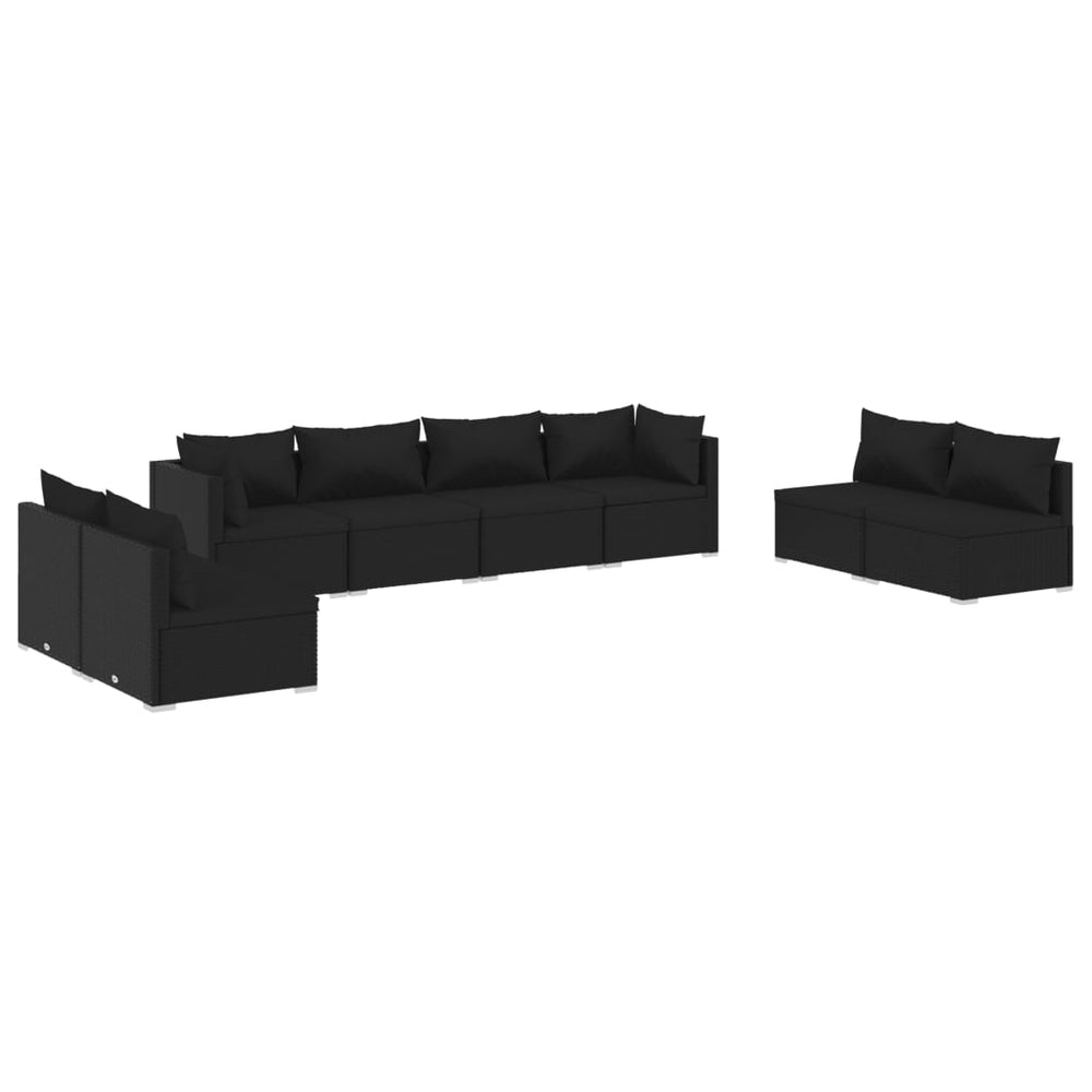 8-tlg. Garten-Lounge-Set mit Kissen Poly Rattan Schwarz