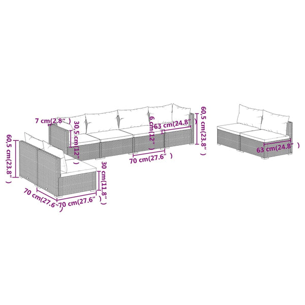 8-tlg. Garten-Lounge-Set mit Kissen Poly Rattan Schwarz