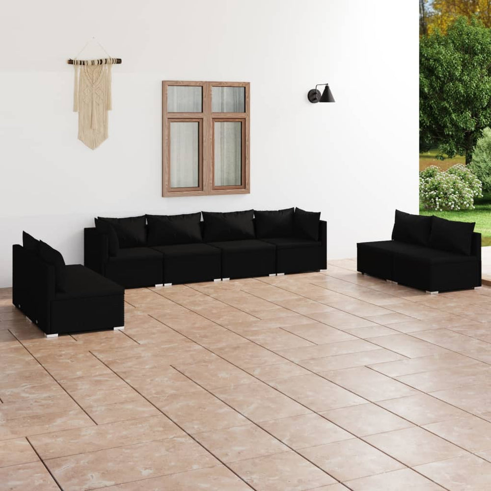 8-tlg. Garten-Lounge-Set mit Kissen Poly Rattan Schwarz