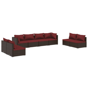 8-tlg. Garten-Lounge-Set mit Kissen Poly Rattan Braun