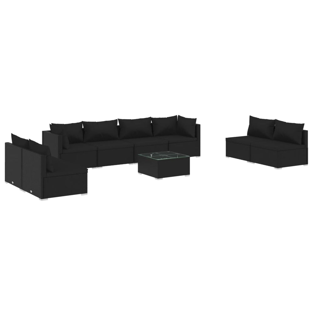 9-tlg. Garten-Lounge-Set mit Kissen Poly Rattan Schwarz