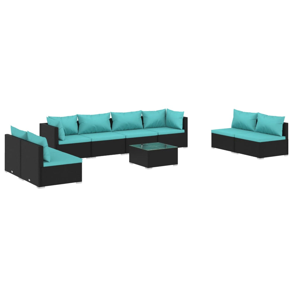 9-tlg. Garten-Lounge-Set mit Kissen Poly Rattan Schwarz