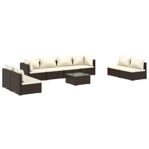 9-tlg. Garten-Lounge-Set mit Kissen Poly Rattan Braun