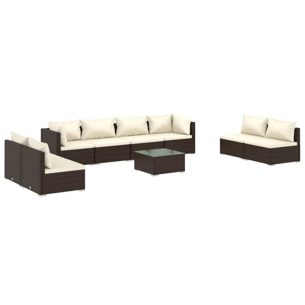 9-tlg. Garten-Lounge-Set mit Kissen Poly Rattan Braun