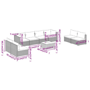 9-tlg. Garten-Lounge-Set mit Kissen Poly Rattan Braun
