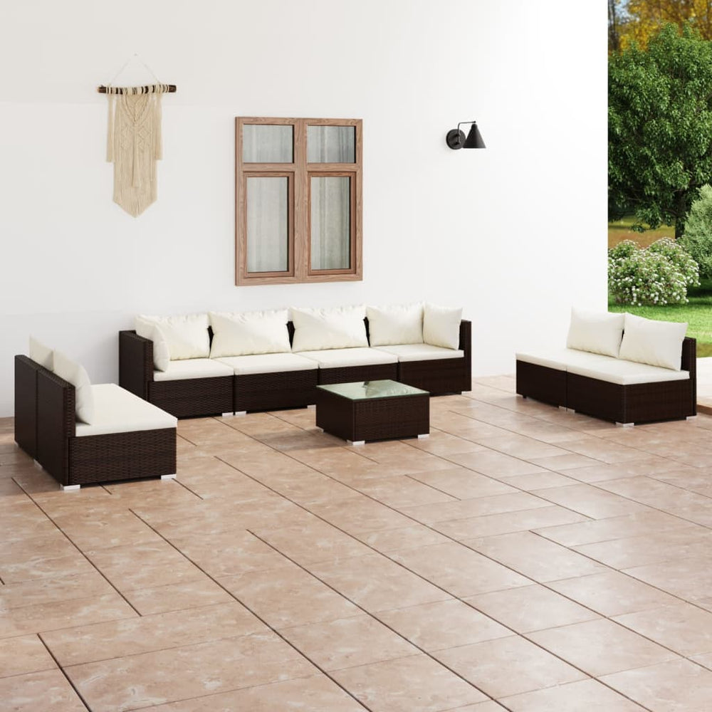 9-tlg. Garten-Lounge-Set mit Kissen Poly Rattan Braun