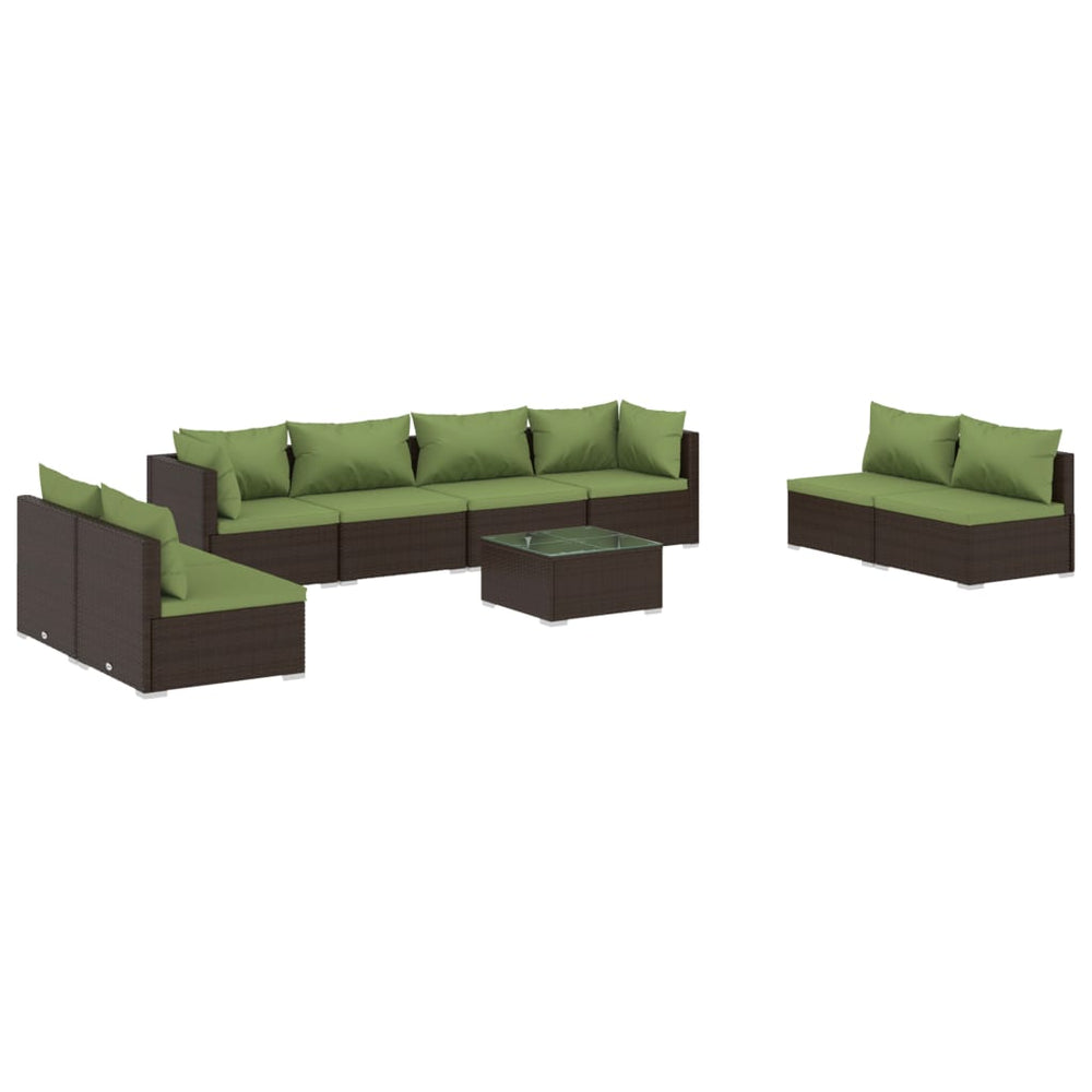 9-tlg. Garten-Lounge-Set mit Kissen Poly Rattan Braun