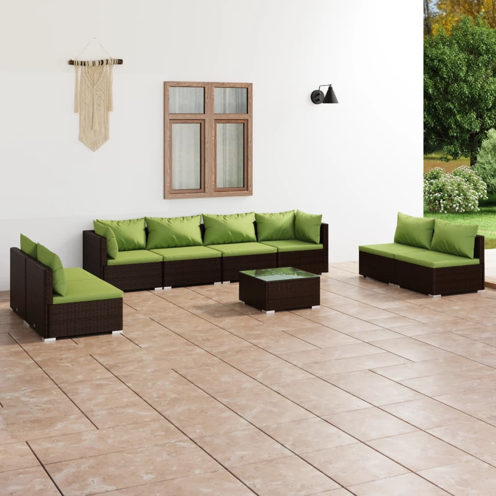 9-tlg. Garten-Lounge-Set mit Kissen Poly Rattan Braun