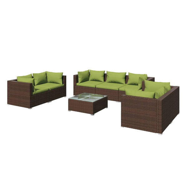8-tlg. Garten-Lounge-Set mit Kissen Poly Rattan Braun