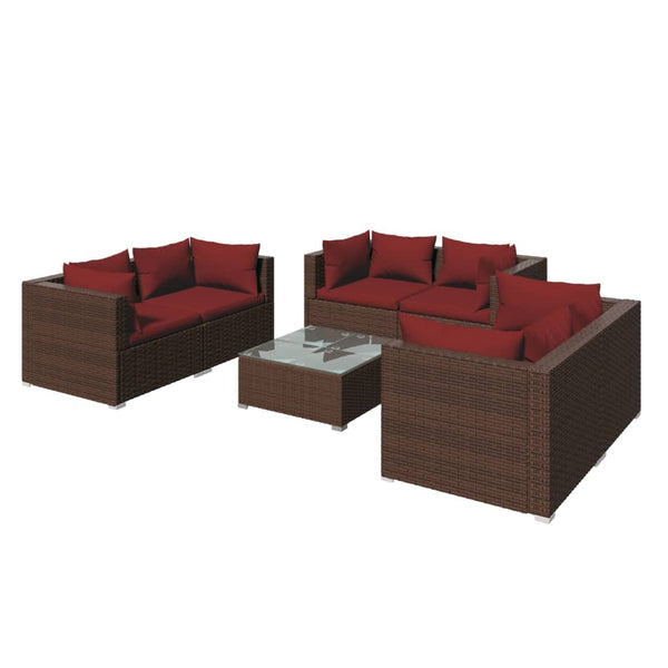 7-tlg. Garten-Lounge-Set mit Kissen Poly Rattan Braun