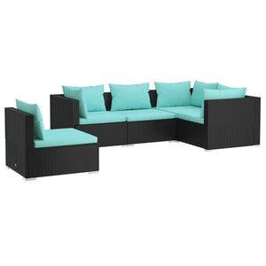 5-tlg. Garten-Lounge-Set mit Kissen Poly Rattan Schwarz
