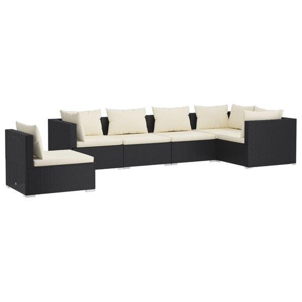 6-tlg. Garten-Lounge-Set mit Kissen Poly Rattan Schwarz