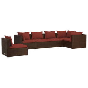 6-tlg. Garten-Lounge-Set mit Auflagen Poly Rattan Braun