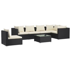 7-tlg. Garten-Lounge-Set mit Kissen Poly Rattan Schwarz