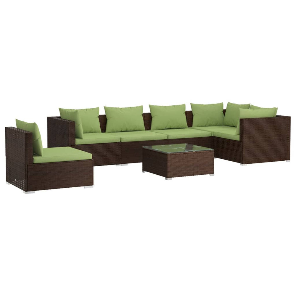 7-tlg. Garten-Lounge-Set mit Kissen Poly Rattan Braun