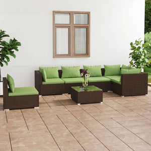 7-tlg. Garten-Lounge-Set mit Kissen Poly Rattan Braun