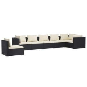 7-tlg. Garten-Lounge-Set mit Kissen Poly Rattan Schwarz