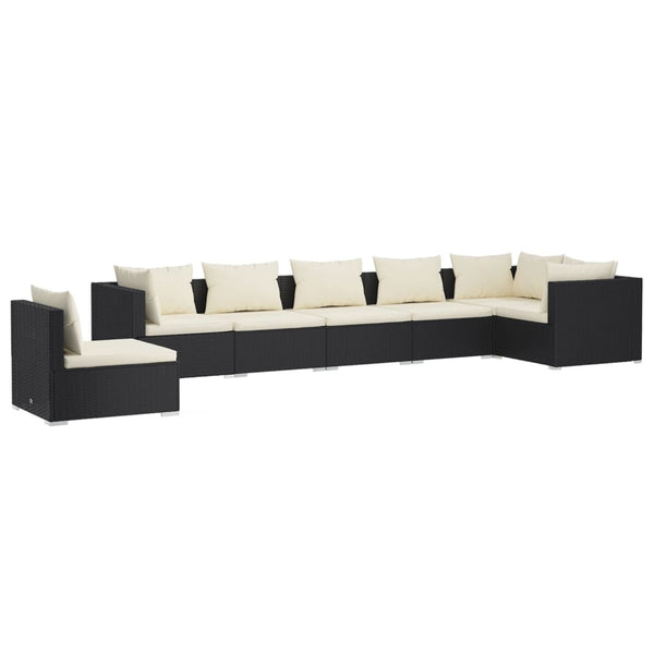 7-tlg. Garten-Lounge-Set mit Kissen Poly Rattan Schwarz