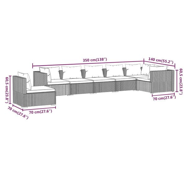 7-tlg. Garten-Lounge-Set mit Kissen Poly Rattan Schwarz