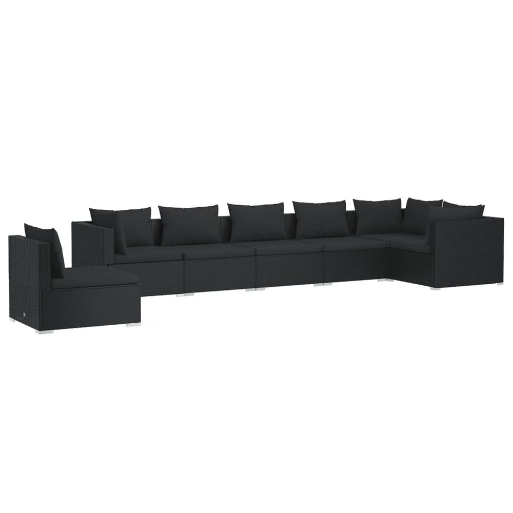 7-tlg. Garten-Lounge-Set mit Kissen Poly Rattan Schwarz