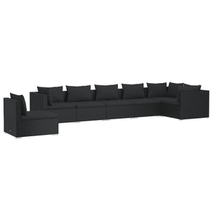 7-tlg. Garten-Lounge-Set mit Kissen Poly Rattan Schwarz
