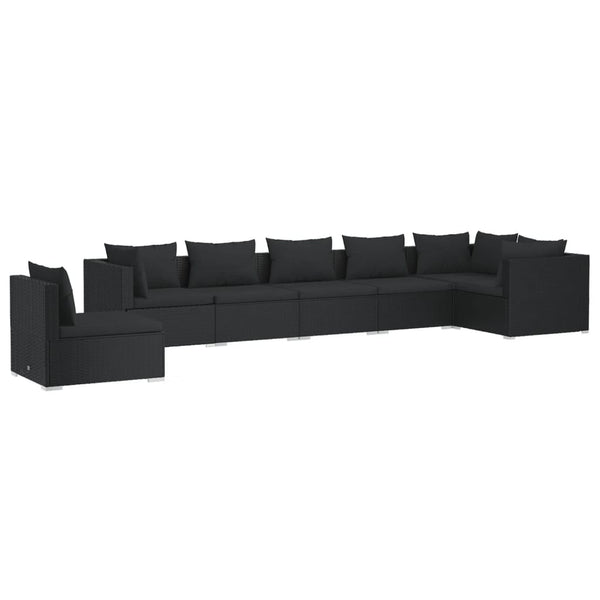 7-tlg. Garten-Lounge-Set mit Kissen Poly Rattan Schwarz