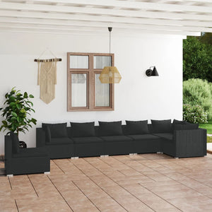7-tlg. Garten-Lounge-Set mit Kissen Poly Rattan Schwarz