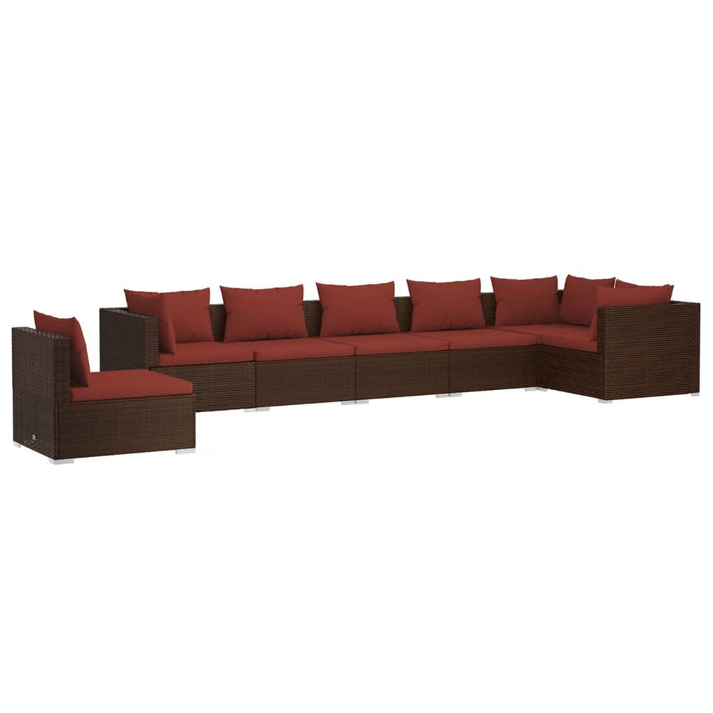 7-tlg. Garten-Lounge-Set mit Kissen Poly Rattan Braun