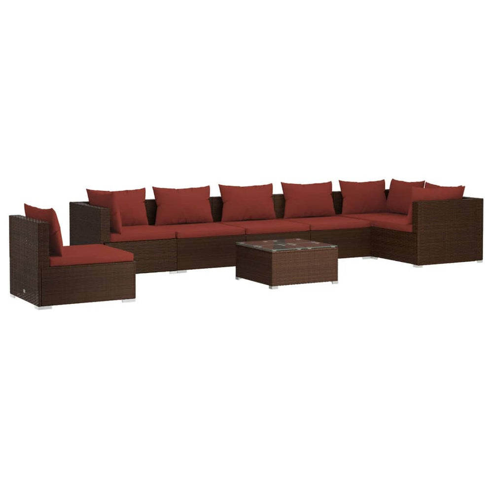 8-tlg. Garten-Lounge-Set mit Kissen Poly Rattan Braun