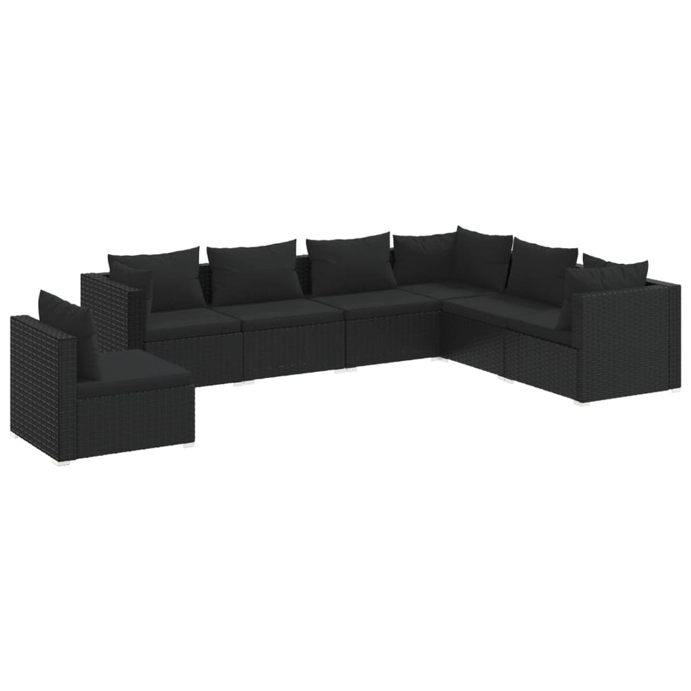 7-tlg. Garten-Lounge-Set mit Kissen Poly Rattan Schwarz