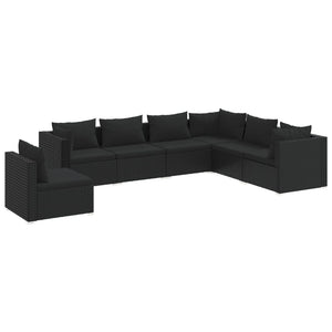 7-tlg. Garten-Lounge-Set mit Kissen Poly Rattan Schwarz