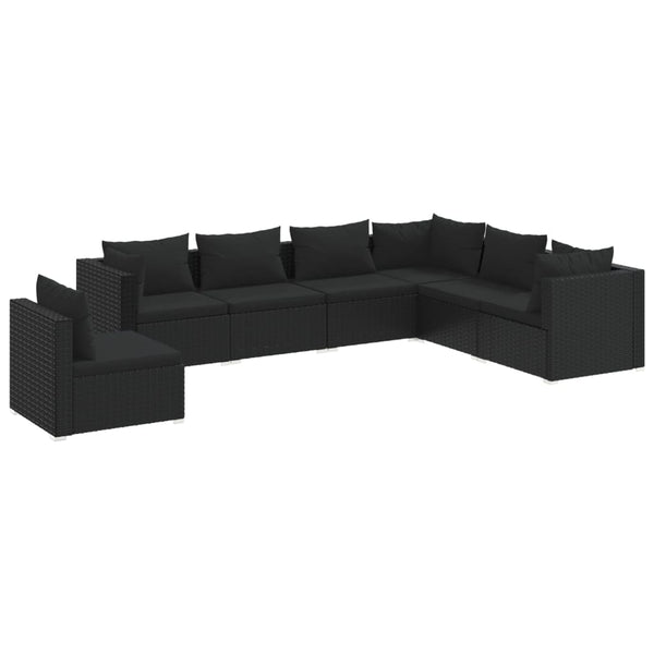 7-tlg. Garten-Lounge-Set mit Kissen Poly Rattan Schwarz