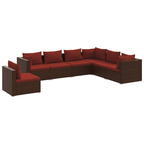 7-tlg. Garten-Lounge-Set mit Kissen Poly Rattan Braun