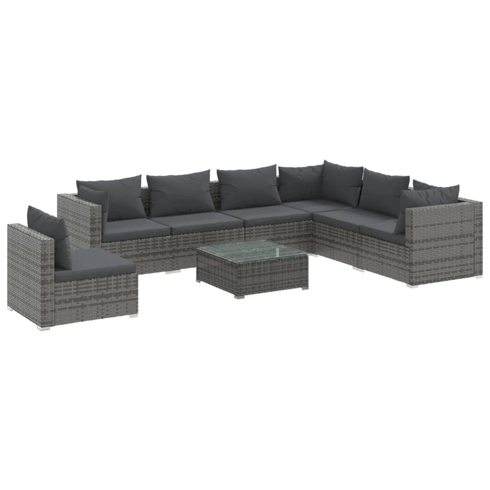 8-tlg. Garten-Lounge-Set mit Kissen Poly Rattan Grau