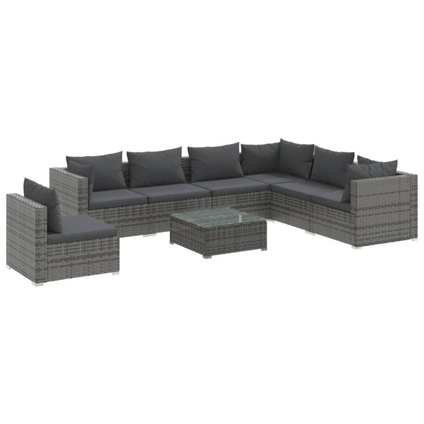 8-tlg. Garten-Lounge-Set mit Kissen Poly Rattan Grau
